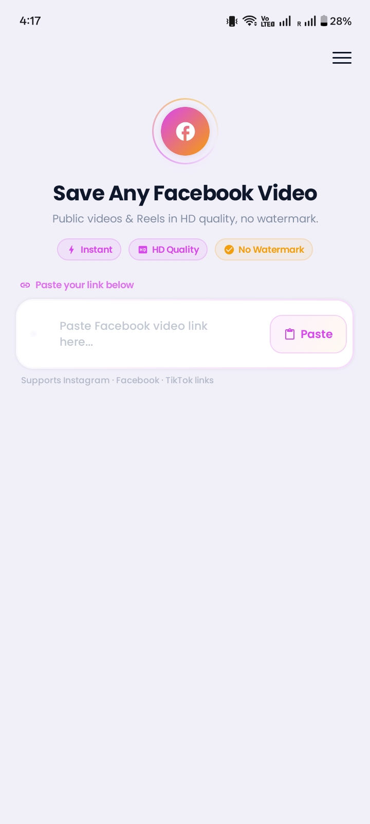 Facebook Video Saver Screen