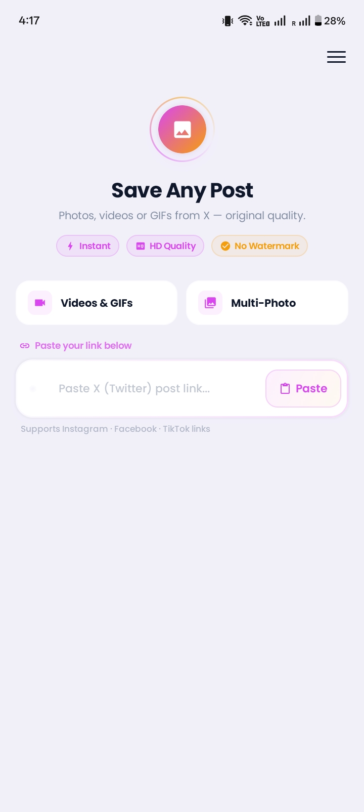 X (Twitter) Downloader Screen
