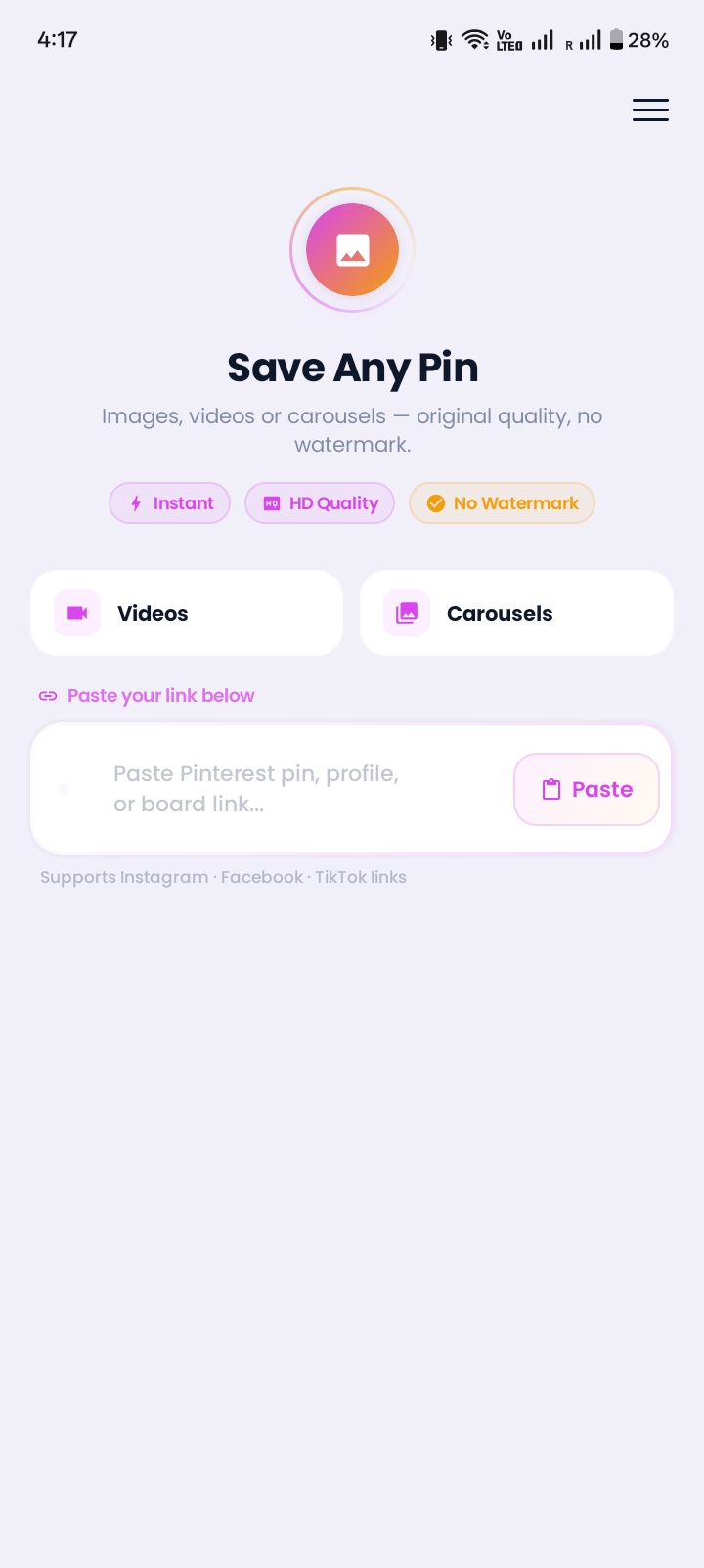 Pinterest Pins Saver Screen