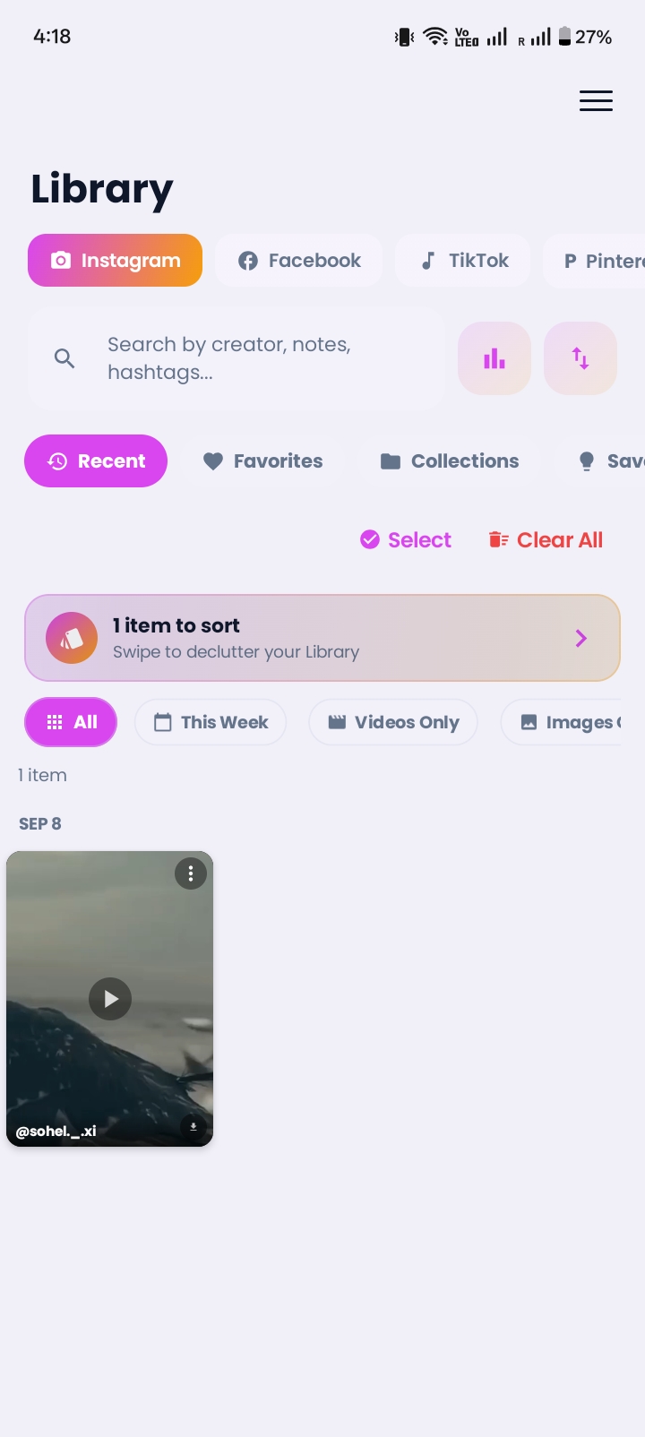Library Declutter & Sorting Screen