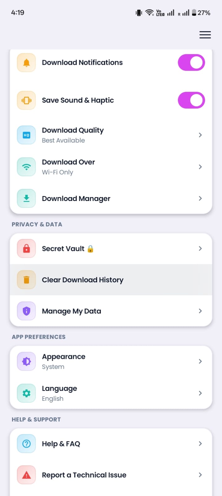 App Preferences & Settings Screen